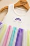 Rainbow Patterned Tulle Dress Top with Ribbed Sleeveless Summer Bottom with Snap Fastener Bodysuit for Girls - 3