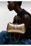 Women's Gold Shiny Lock Detailed Chain Evening Dress Bag