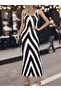 Women's Strappy Round Neck Geometric Patterned Long Diver Dress - 3