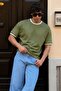 Khaki Bicycle Collar Striped T-shirt 7022