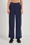 Women's Office Style Pleated Loose Navy Palazzo Pants - 3