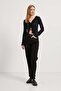 Women's Ruffled Lace-Up Long Sleeve Black Crop Blouse - 3