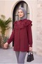 Robadan Ruffled Buttoned Rayon Tunic - Burgundy - 4