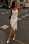 White Lace Asymmetric Satin Women's Dress SH349 - 2