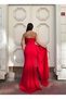 Long sleeve, body-hugging mermaid cut dress with a train/drape detail at the front 583346 RED - 2