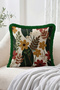 Flower and Leaf Patterned 4-Piece Fringed Cushion Cover Set with Green Background - 6
