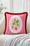 Strawberry and Leaf Motif Oval Frame Drawing Striped Retro Fringed-Tasseled Throw Pillow Cover Decorative Pillowcase - 2