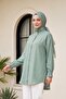 قميص ذو قصة بيضاوية وأكمام طويلة - نعناعي