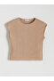 Alita City with a Difference in Color, Lcw Vision Beige Interlock Plain Oval Neck Sleeveless Women's Blouse - 5
