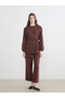 Lcw Modest Brown Women's Shirt Tunic with a Defined Collar and Belted Waist - 2