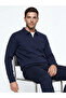 Lcwaikiki Classic Navy Blue Polo Collar Patterned Men's Sweatshirt