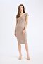 Bodycon Body-Hugging V-Neck Ribbed Camisole Short Sleeve Midi Dress E7368Ax25Sp - 2