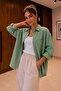 Oversized Linen Textured 100% Cotton Single Pocketed Loose-Fitting Shirt KGT-KU3435 - 2