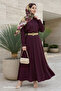 Gold Belted Skirted Plum Suit - 5