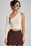 1547 Single Sleeve Detailed Beige Blouse - 3