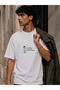 Unisex White Oversize Printed T-Shirt with Spiraling Black Text Printed 100% Cotton - 5