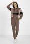 Women's Brown 3 Thread Zippered Hooded Sequin Sequin Embroidered Elastic Leg Tracksuit Set - 5203 - 4