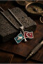 Handcrafted Stainless Steel Chain Men's Necklace with Göktürk and Turkish Flags