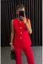Women's Top and Bottom Set Stylish Vest and Pants Two-Piece Set with Button Detail - 5