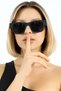 Women's uv400 matte black square sunglasses with silver detail 25-07 c2 m - 5