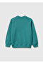 Boy's Petrol Green Embroidered Front Ribbed Raglan Sleeve Crew Neck Sweatshirt - 2