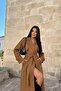 Tan Lined Suit Fabric Belted Long Trench Coat Tns-9007 - 2