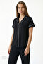 Black Polka Dot Cotton Piece Shirt Pants Pajama Set - 2