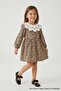 Brown Heart Patterned Collared Girl's Linen Dress - Vivienne