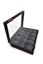 Brown 15-Compartment Faux Leather Velvet Interior Watch Organizer - 7