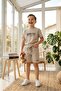 Boy's Set in Light Beige - Shorts Set, Super Quality, Full Lycra, Oyswoh Fabric, Top and Bottom Set, Summer Short-Sleeved Oyswoh Fabric, Full Lycra, Stretchy, Super Quality. - 6