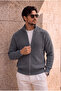 Woody Oversized Brioche Knit Zip-Up Men's Cardigan - Smoke