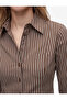 Viscose Fabric Buttoned Classic Collar Long Sleeve Slim Fit Striped Shirt - 4