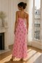 Women's Comfortable Fit Pink Floral Printed Lined Midi Dress with Adjustable Straps - 2