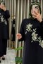 Gonca Takim Crystal Fabric Women's Anthracite Floral Detailed Stylish Two-Piece Hijab Suit with Pants - 3