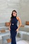Women's Navy Blue Flock Print Halter Neck Sequin Detail Maxi Dress - 2