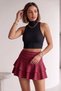 Women's High Waist Belted Gathered Two Layers Ruffle Mini Shorts Skirt