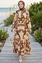 Zorel Patterned Tunnel Belted Dress 1723 - Beige - 4