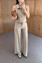Beige Striped Vest Pants Set - 8430 - 2