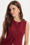 Women's Standard Fit Regular Cut Crew Neck Lycra Claret Red Sleeveless Vest Mini Skirt Set - 3