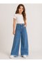 26904-26 Girls' Denim Pants Wide Leg Stone Detailed Tasseled Leg Casual Comfortable Jeans - 4