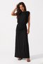Women's Black Boat Neck Shoulder and Asymmetrical Waist Draped Maxi Dress - 3
