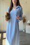 Draped Chest Detail Shirt Dress Blue Set - 5