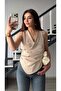 Stone Double-Breasted Asymmetrical Satin Blouse