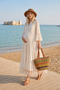 Women's Raw Cotton Maternity Shirt Dress Ecru Bohemian Tassels Long Summer Dress - 3