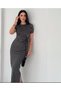 Women's Slit Detailed Stretch Fabric Midi Length Polka Dot Dress - 2