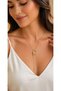 Women's Gold Letter Pendant Necklace with Dangling Chain and Stone Detail - 2