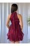 Ruffled Skirt Satin Halter Neck Evening Dress - 3