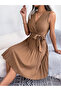 Beige Sleeveless Pleated Mini Dress - 6