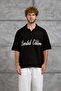 Men's T-Shirt Limited Written Polo Collar Black Oversize Printed Knitwear