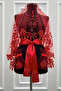 Red Bridal Veil Set, Sparkling Glass Bead Printed, Henna Night Veil Set 6 Pieces - 2
